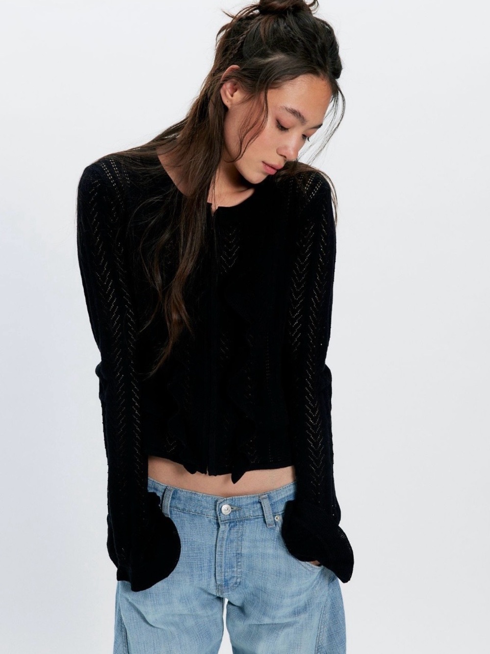Anna Sui Victorian Pointelle Knit Cardi 💯 Cotton NWT size M/L